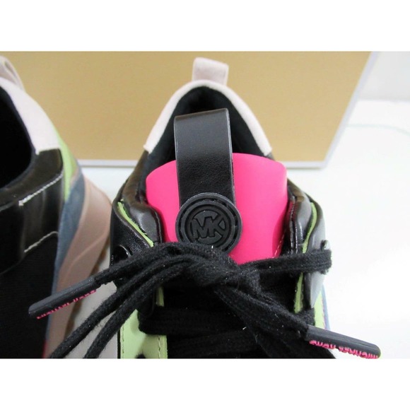 Michael Kors Theo Trainer Lace Up Sneakers Mk Logo Black Leather - Picture 10 of 11